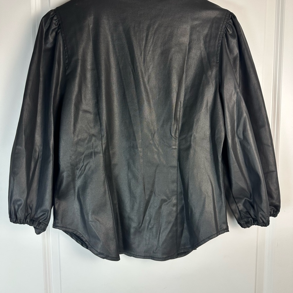 White House Black Market Black Leather Blouse - Picture 8 of 9